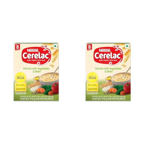 Image of CERELAC Nestle Baby Cereal with Milk, Khichdi with Vegetables & Ghee, From 8 to 24 Months,Stage 2, Source of Iron & Protein, 300g (Pack of 2)