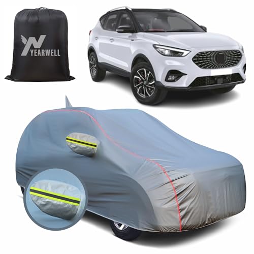 Image of Car Body Cover for MG Astor, 100% Waterproof, Heat-Resistant with Mirror & Antenna Pockets, Soft Cotton Lining, Triple Stitched, Green Reflector (Metallic Grey)