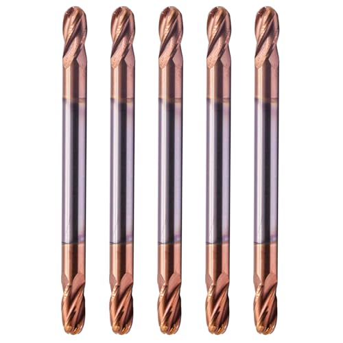 Image of 5Pcs 3 /16 inch 4 Flute Carbide Ball Nose End Mill, Double End, TiSiN Coated | Solid Carbide, 30 Helix, 3 /16 inch Cutting, 3 /16 inch Shank, 3 /8 inch LOC, 2-1 /2 inch OAL, for Milling Alloy Steel, Carbon Steel, Cast Iron