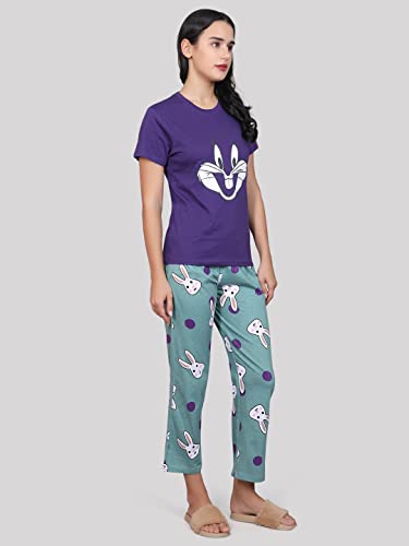 Image of Evolove Women's Cotton Round Neck Short SleevesNight Suit Set /Top Pyjama Set Super Soft Comfortable (Nightsuit-Round-HS-4)