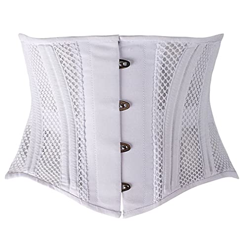 CGBF-Mujeres Malla Transpirable Corsé de Doble Hueso de Acero,Entrenador de Cintura Debajo del Busto Body Shaper,Blanco,M Cover