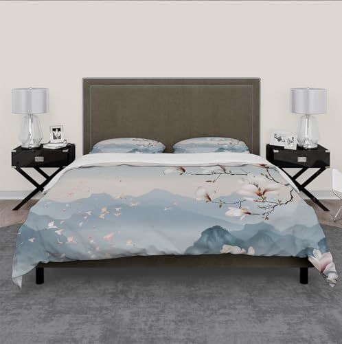 Housse de couette respirante 260 x 240 cm au motif montagnes et oiseaux