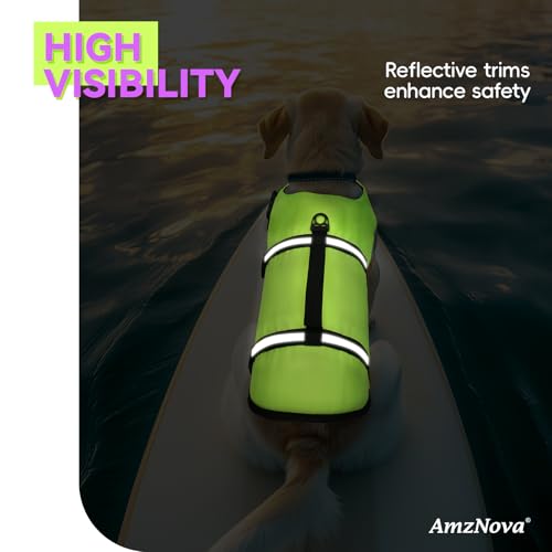 AMZNOVA Rip Stop Hundeschwimmweste, Schwimmweste Hund für Bootfahren, Auftrieb & Schwimmhilfe, Rettungsweste, XS, Leuchtend Gelb
