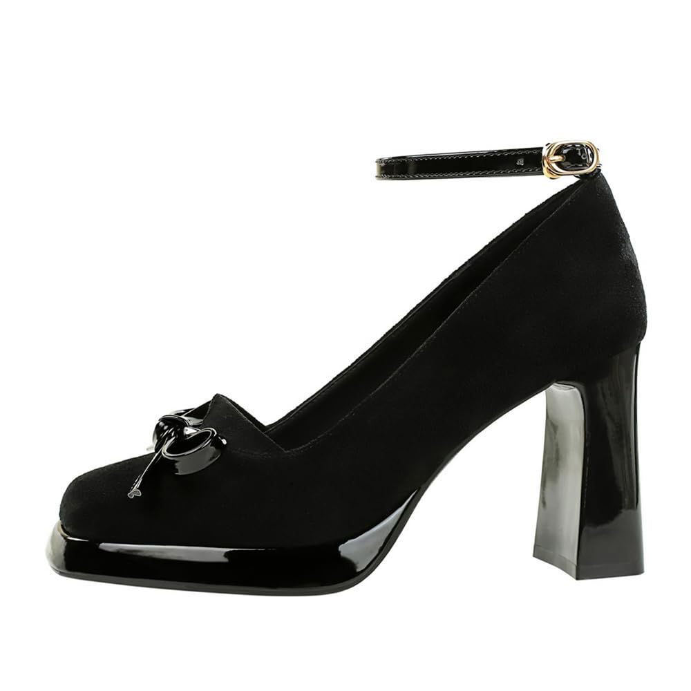 YGJKLIS Donna chiuso quadrato dita della caviglia cinturina grossa tacchi alti 9cm camomile elegante formale lavoro ufficio piattaforma pompe scarpe