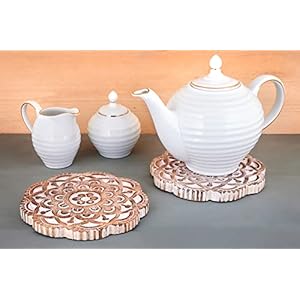 Set of 2 Wooden Trivets for Hot Dishes Pots and Pans Tea Pot Holders Nonslip Heat Resistant Kitchen Counter Accessories 8" Diameter Mandala Design (Design 1) Set of 2 Wooden Trivets for Hot Dishes Pots and Pans Tea Pot Holders Nonslip Heat Resistant Kitchen Counter Accessories 8 Diameter Mandala Design Design 1