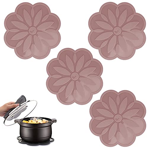 Image of Silicone Trivets Mats, Silicone Hot Mats Set, Silicone Hot Pads, Silicone Pot Mat for Countertop, Trivet Pads Heat Resistant, Table Placemats (Pack of 4 Brown)