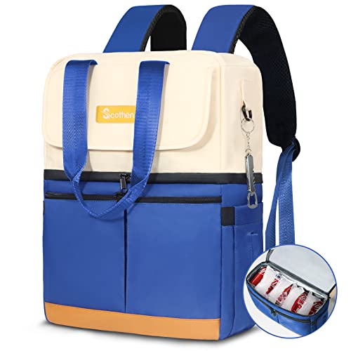 Image of Scothen Backpack Cooler with Double Decker & 12 Ice Packs- Keeps 36 Cans Cold for Up to 24 Hours- Waterproof & Leak Proof Insulated Cooler Backpack- Stylish Cooler Bookbag for Women Travel Work Beach