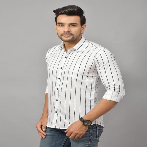 Image of Regular Fit Striped Lining Cotton Full Sleeve Casual Shirts for Men /Long Sleeves Cotton Striped, Cotton Shirt Crafted with Regular Sleeve, Comfort Fit & High-Performance for Everyday Wear