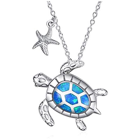 WINNICACA Turtle Necklaces Christmas gifts for Women Sea Sterling Silver Turtle Jewelry Created Blue Opal Ocean Jewelry Sea Turtle Gifts for Women Birthday Valentines Day Gifts for Her Cover