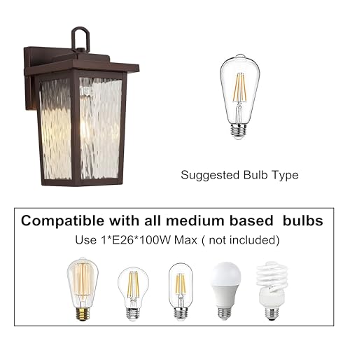 Image of Oil Rubbed Bronze Outdoor Wall Light Fixture 2-Pack, Exterior Wall Lantern with Clear Water Glass and E26 Base Socket, Outdoor Light for House Entryway Porch