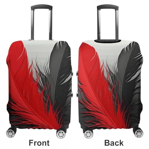 Red And Black Feather Luggage Cover, Washable Elastic Suitcase Cover Protector Fit 18-32 Inch Luggage3
