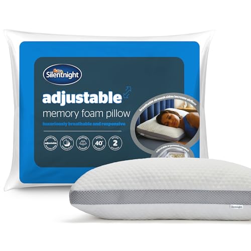 Silentnight Adjustable Memory Foam Pillow - Sink-In Luxury Shredded Filling - Ergonomic Support Help Ease Neck Pain - All Sleeping Positions - Breathable Hollowfibre Removable Cover - Hypoallergenic