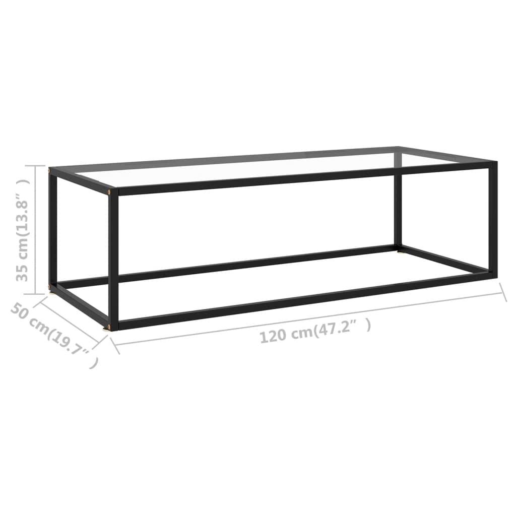 Mesa de salón negra con cristal templado 120 x 50 x 35 cm, mesa auxiliar, mesas de salón, mesas de salón, para un ambiente acogedor