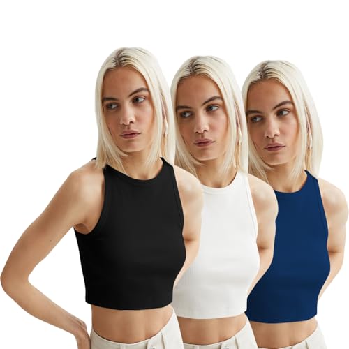 Image of KERI PERRY Tops for Women Crop Top for Women's Tank Activewear Tee Sports Western Casual Cotton Camisole Pack of 3 Combo