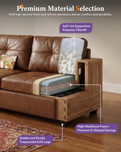 Image of TYBOATLE 65'' Brown Faux Leather Loveseat with USB, 2-Seater Living Room