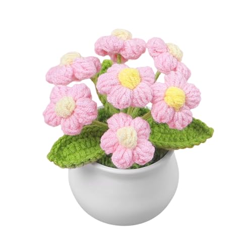 Cerulume Crochet Flowers, Handmade Crochet Flowers Pot Finished, Hand Knitted Flowerss Pot for Table Decoration, Pink Flower Artificial for Friends, Family, Lover, Flower Gifts for Women