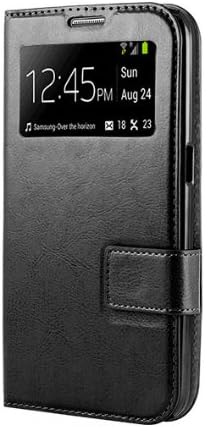 HHI Samsung Galaxy Mega 6.3 S-View Flip Wallet Case with Stand BLACK. Slim Style with Folio Flip Cover Support Auto Sleep and Wake Feature for Galaxy Mega 6.3