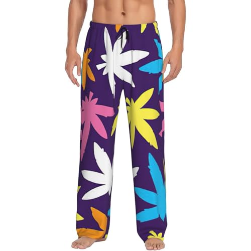 Pantalon de pyjama pour homme imprimé mauvaises herbes colorées taille élastique