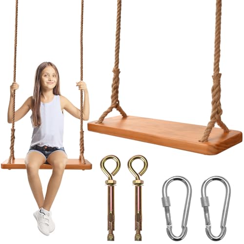 Holz Schaukelsitz für Kinder und Erwachsene,Morwealth Holzschaukel Outdoor mit Einstellbares Hanfseil, Garten Schaukel für Innen- und Außenbereich, bis zu 250 kg belastbar
