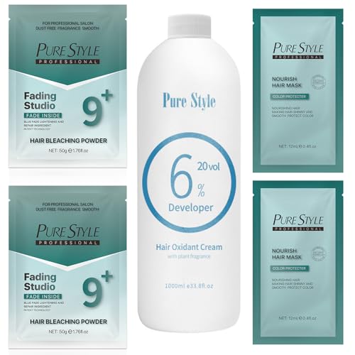 PureStyle Hair Bleach Kit, 100g Hair Bleach Power and 1000ml 20 vol hair developer and 2packs 12ml Nourishing Hair Mask