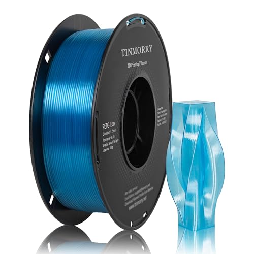 Image of TINMORRY PETG Filament 1.75, Rapid PETG-Eco 3D Printer Filament, Compatible with Most FDM 3D Printers, 1 KG 1 Spool, Transparent Blue