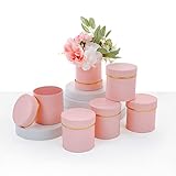 UNIKPACKAGING Set of 6 pcs, Small Round Shaped Flower Gift Boxes, 4' dia. x 4' inch, for Unique Flower and Gift Arrangements, Partry Favors (ALL Pink)