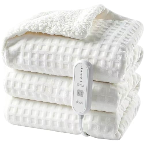 Dowin Waffle Electric Heated Blanket Full 72 x 84 Inch, Ivory White