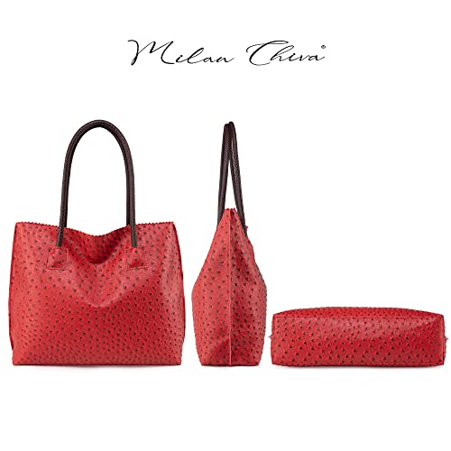 Image of Milan Chiva Tote Bag for Women with Zipper Large Ostrich Vegan Leather Shoulder Purses and Handbags
