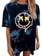 Material: Tie dye shirt women made of soft and breathable fabric, comfy to wear Features: Womens oversized tee shirts feature with smiley face graphic, classic round neck, fashion tie dye tops for women Occasion: Graphic shirts for women; suit for da...