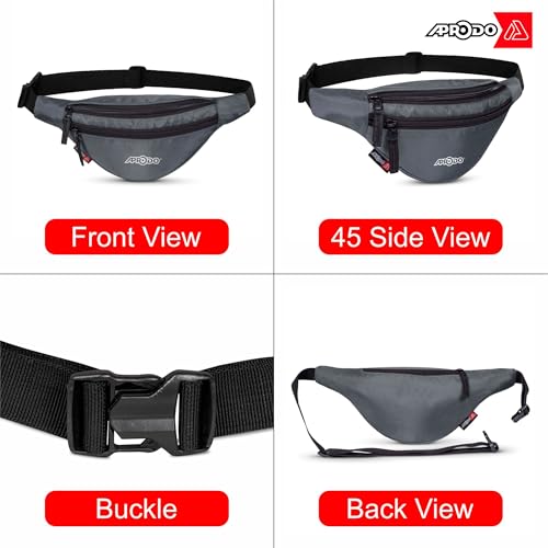 Image of Aprodo Chest & Waist Bag for Men and Women, Hands-Free Fanny Pack Bumbag with 3 Zippered Pockets, Easy Carry Phone Wallet & Cards Beltbag for Sports, Travel, Jogging, Cycling and Workout (Grey)