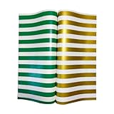 Suiwen 150pcs Green and Gold Wax Paper, Food Picnic Paper, Greaseproof Paper,Waterproof Dry Hamburger Paper Liners Wrapping Tissue for Plastic Food Basket (Green/Gold Stripe)