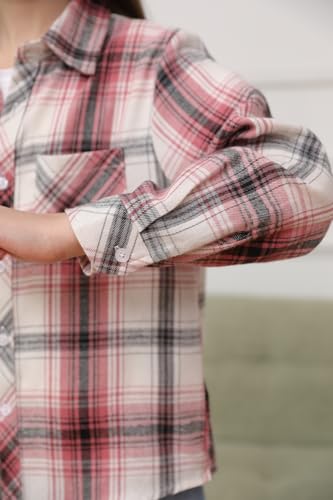 Image of SANGTREE Women and Girls Long Sleeve Flannel Casual Button Down Plaid Shirt