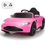Ride on Car with Remote Control, 12V Licensed Aston Martin Electric Car for Toddlers with Soft Start, Music, USB, Bright Lights, Battery Powered Car for Kids 36-95 Months (Pink)