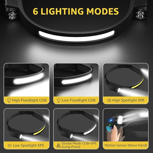 Linterna frontal recargable con sensor de movimiento y haz de luz continuo 3