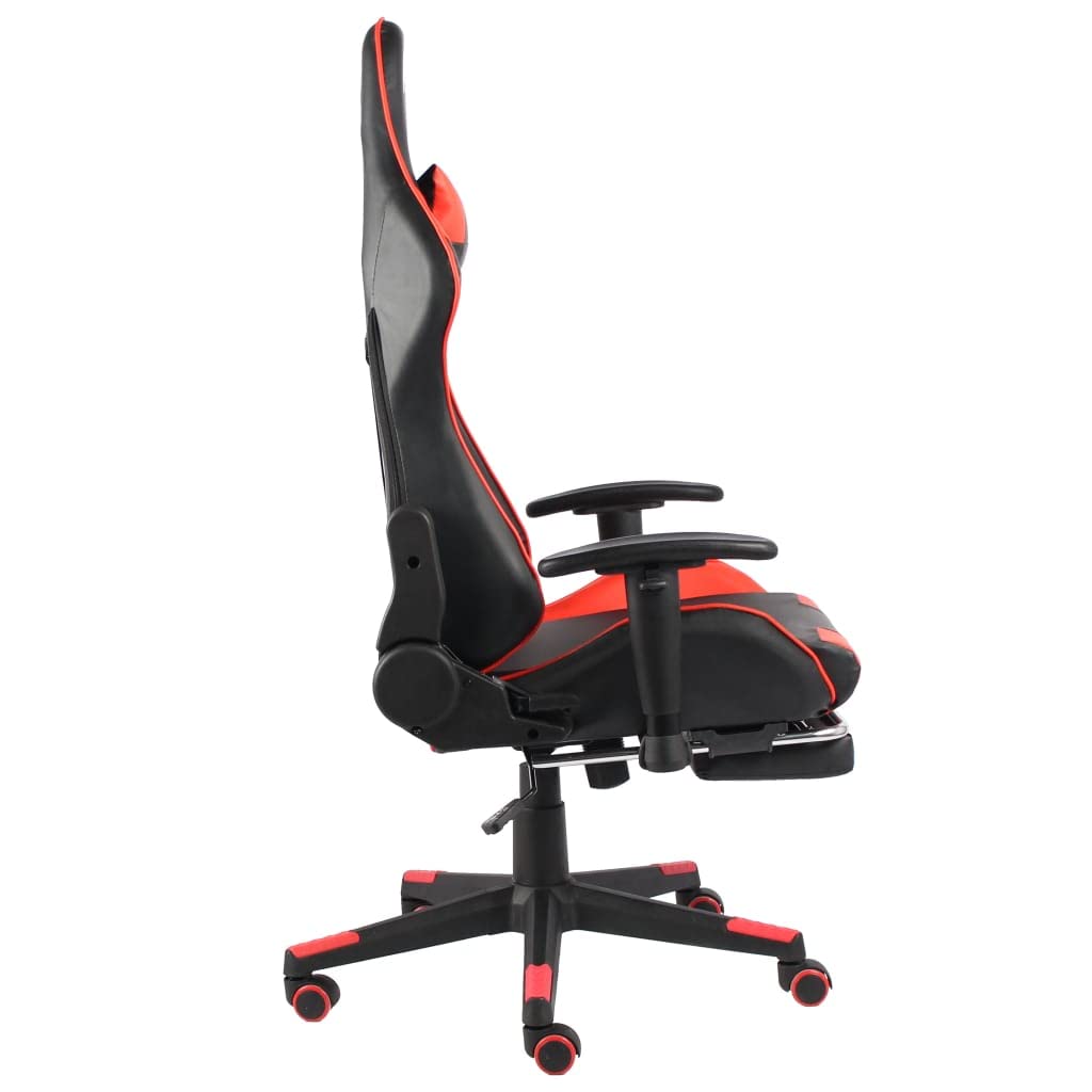 Höhenverstellbarer Gaming-Stuhl mit Fußstütze, Drehbar Rot PVC, hohe Rückenlehne mit 2 Kissen für Kopf und Taille, ergonomisch gepolsterter Sitz, verstellbare Rückenlehne