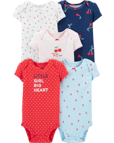 Image of Carter's Baby Girls' 5-Pack Bodysuits, Little Girl Big Heart,3 Months