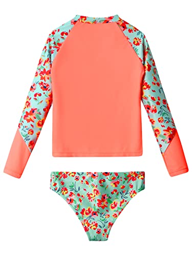CHICTRY Girls 2 Pcs Floral Rash Guard Sets Long Sleeve Crop Top with Brief Beach Sunsuit Swiwmear2