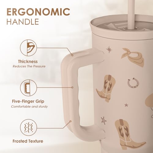 Image of SANDJEST Cowgirl Tumbler 40oz for Women Girls - Stainless Steel Travel Coffee Mug Cup with Handle and Straw, Gift for Birthday Christmas
