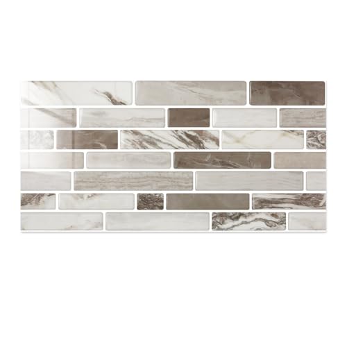 Commomy 12 Piezas Azulejos Adhesivos Cocina Baño, 15 x 30 cm, Pegatinas de Baldosas Adhesivas Pared Autoadhesivos, Mármol, Impermeables, para Salpicaderos Decoración de Interiores