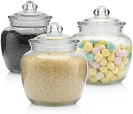 Glass Jars with Lids – 3pcs Canister Sets for Kitchen Counter – Multipurpose Glass Jars with Airtight Lid – Rubber Seal - Glass Storage Containers for Snacks, Food, Toiletries – 45oz Capacity 7 x 6-inch