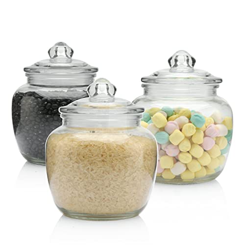 Glass Jars With Lids – 3Pcs Canister Sets For Kitchen Counter – Multipurpose Glass Jars With Airtight Lid – Rubber Seal - Glass Storage Containers For Snacks, Food, Toiletries – 45Oz Capacity 7 X 6-Inch #TOP24