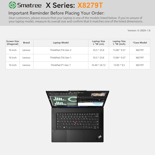 Image of Smatree Hard EVA Protective Sleeve Compatible for 16 inch Lenovo ThinkPad Z16 Gen 2 /1 /ThinkPad T1g Gen 8 /ThinkPad P1 Gen 7 /ThinkPad P1 Gen 8 (X8279T)