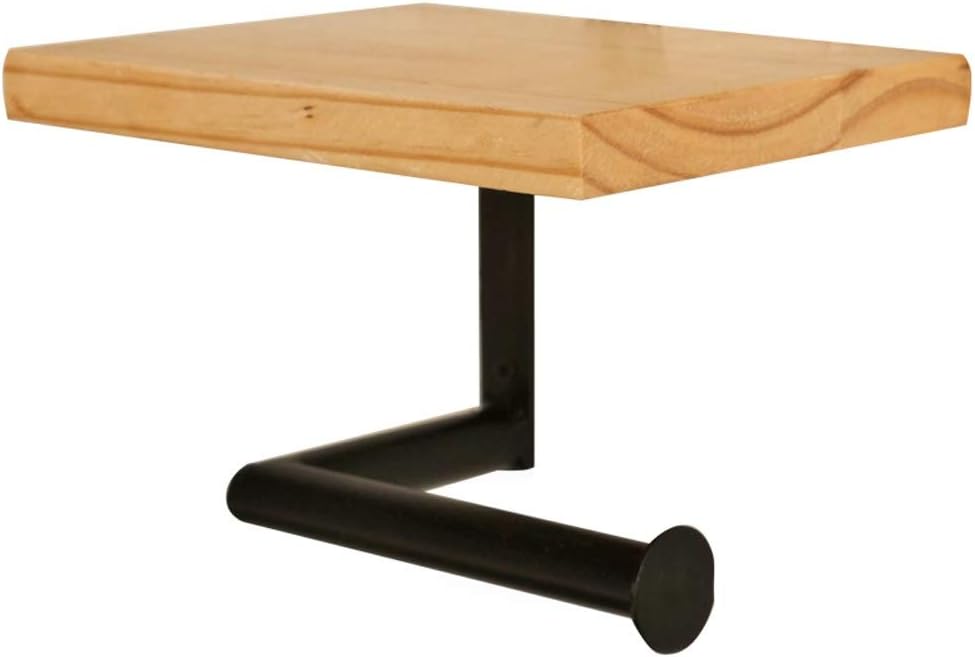 Industrial Pipe Toilet Paper Holder with Wooden Shelf for Bathroom Washroom Wall Mounted