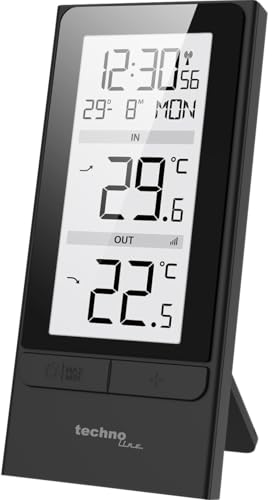 technoline WS9787 Temperaturstation – digitale Funkuhr mit Innen- & Außentemperaturanzeige, Datum & Wochentag, kabelloser Außensensor TX206, Tischaufstellung, einfache Bedienung, präzise Wetteranzeige
