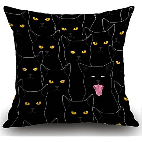 Smooffly 18x18 Black and White Cat Cushion Cover Cover