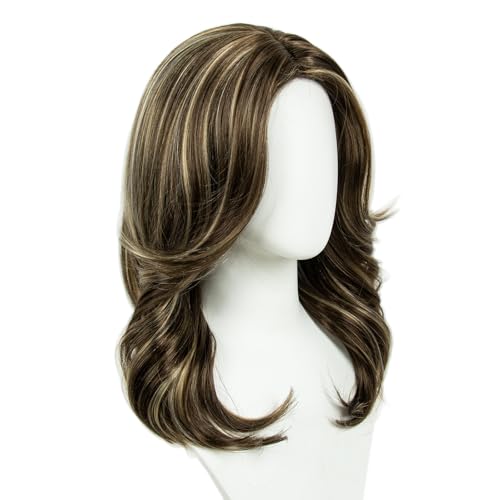 Image of 70s Brown Highlight Disco Wig Farrah Fawcett Wigs for Women Lady Natural Synthetic Full Wigs Vintage Cosplay Costume Hair Wig (mixed brown)