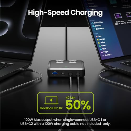 Image of SHARGE 6-in-1 Charging Station 100W GaN Power Strip PD Desk Charger With 5 ft Cord, 2 AC, 3 USB-C, 1 USB-A Port for Home Office Travel