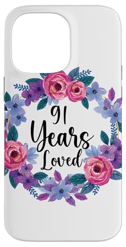 Floral 91 Year Old 91th Birthday Women Funny 91 Years Loved �X�}�z�P�[�X iPhone 14 Pro Max �p