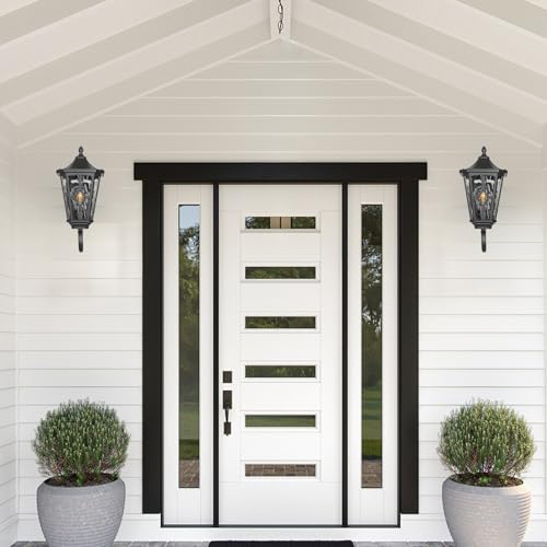 Image of 23 inch Outdoor Wall Light Fixtures,Exterior Waterproof Wall Lantern, Porch Sconces Lighting with E26 Socket & Water Ripple Glass Shades,Matte Black Outside Wall Lantern Light for House Front Door Garage
