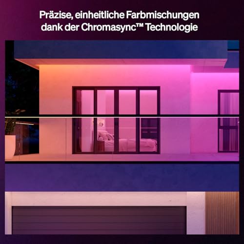 Philips Hue Flux Outdoor 10-Meter Mehrfarbiger LED-Lightstrip, 3000 lm LED Streifen, farbiges LED Lichtband, Flexible Außenbeleuchtung, Chromasync™-Farbmischung, wetterfest, App- und Sprachsteuerung